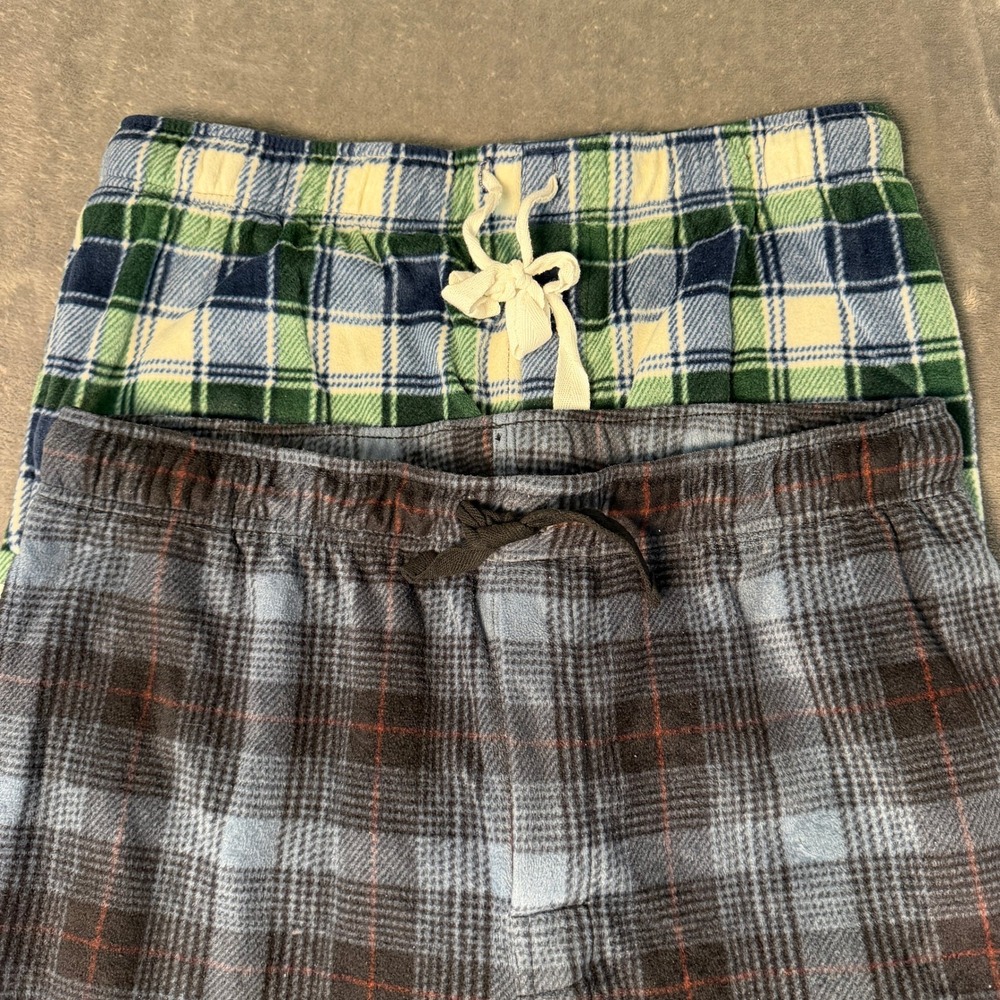 Wrangler Mens Large Fleece Pajama Pants 2 Pack Plaid Blue Green Grey Sleepwear